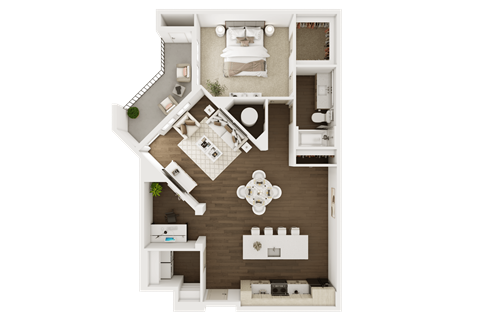 Floor plan for 1 bed, 1 bath, 991 sqft